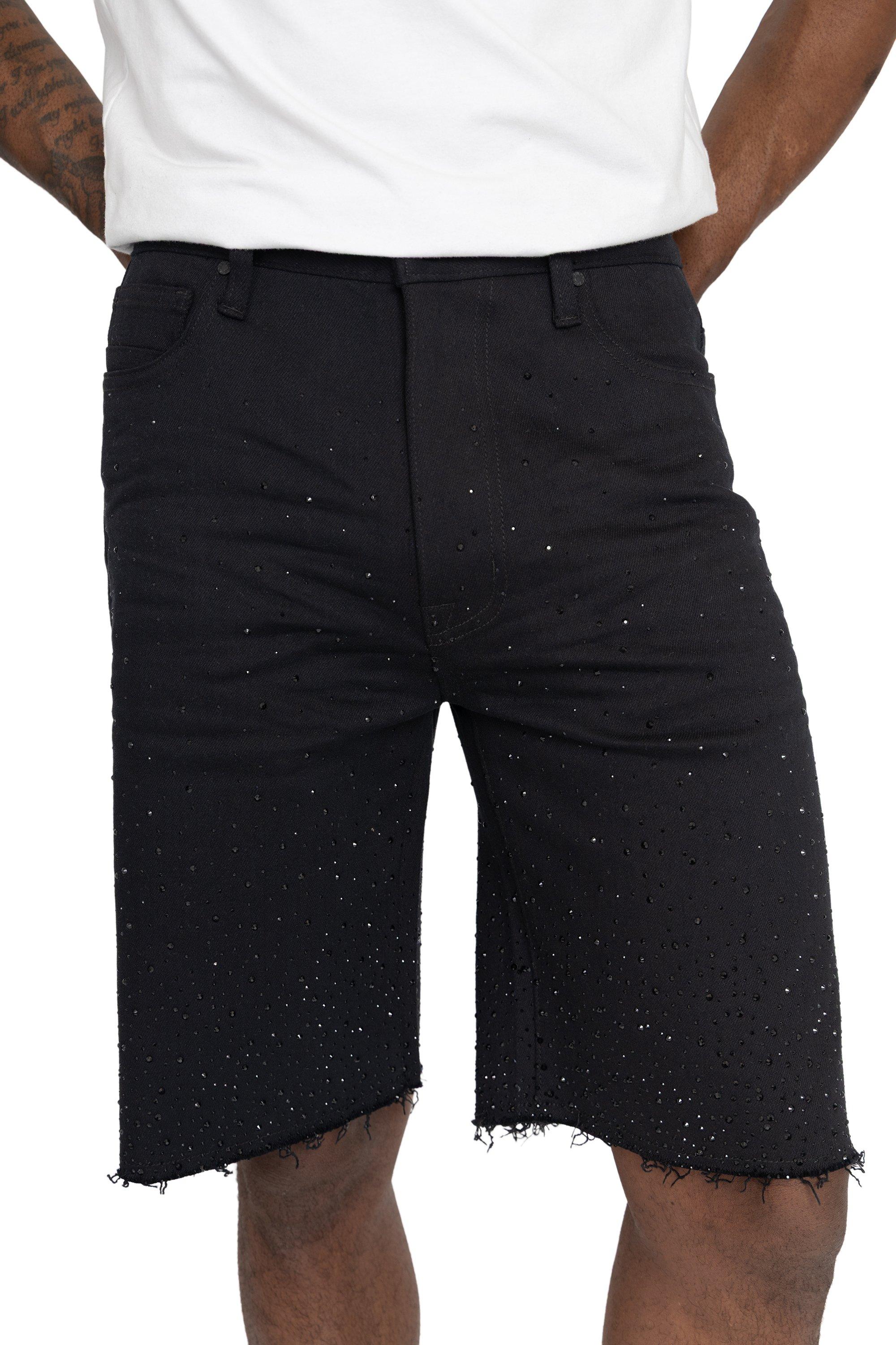 BLACK RAW JEWELED SHORT - BLACK